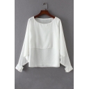 Plain Round Neck Batwing Sleeve Double Layered Pullover Blouse
