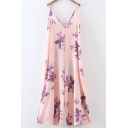 Chic Spaghetti Straps Sleeveless Floral Printed Wide Leg Jumpsuits