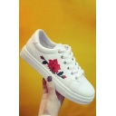 New Fashion Rose Embroidered Flat Bottomed White Sports Shoes