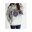 Basic Letter Embroidered Long Sleeve Oversize Boyfriend Style Hoodie