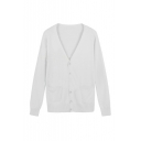 Women's Basic V-Neck Long Sleeve Plain Buttons Down Fitted Cotton Cardigan