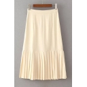 Summer's High Rise Zip Side Plain Pleated Hem Midi Skirt