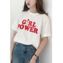 Casual GIRL POWER Letter Printed Short Sleeve Round Neck Tee