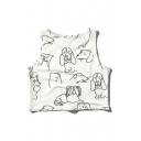 New Arrival Round Neck Sleeveless Dogs Printed Fitted Cropped Tank