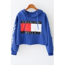 Fashion Letter Printed Long Sleeve Casual Sports Dancing Cropped Hoodie