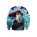 Hot Fashion Round Neck Long Sleeve Digital Cartoon Cat Pattern Pullover Sweatshirt