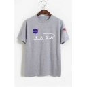Popular NASA Logo Printed Short Sleeve Round Neck Casual Tee