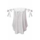 New Arrival Sexy Off the Shoulder Bow Tied Sleeve Plain Top