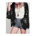 Fashion Embroidery Snowflake Pattern Lace Patchwork Open Front Kimonos Cape