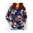 Hot Fashion Vintage Floral Printed Long Sleeve Hoodie with Pockets
