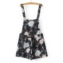 Retro Floral Printed Zip Back Casual Leisure Overall Shorts