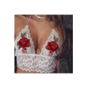 New Sexy Floral Embroidered Lace Inserted Spaghetti Straps Bralet