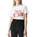 Letter CHERRY Printed Round Neck Short Sleeve Stylish Pullover T-Shirt