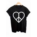 Geometric Heart Printed Round Neck Short Sleeve Pullover Graphic Tee