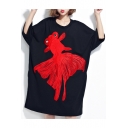 New Fashion Fish Printed Round Neck Short Sleeve Oversize Summer's Tee Dress