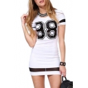 Casual 98 Letter Printed Short Sleeve Round Neck Mini Bodycon T-Shirt Dress