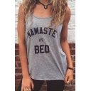 Summer's Leisure Letter Printed Round Neck Casual Loose Tank Top