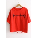 Summer's Letter Printed Round Neck Short Sleeve Cotton Leisure Tee