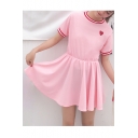 Round Neck Short Sleeve Color Block Mini A-Line Dress