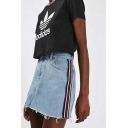 Fashion Striped Sides Ripped Hem Plain Mini Denim Skirt