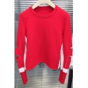 Round Neck Long Sleeve Stylish Hollow Out Sleeve Plain Knit Sweater
