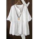 Casual Round Neck Bell Short Sleeve Hollow Out Plain Mini Smock Dress