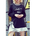 Street Style Round Neck Long Sleeve Sequined Patched Casual Leisure Mini Dress
