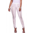 Fashion Lace-Up Cutout Front Plain Skinny Pants