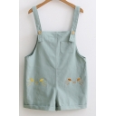 Cute Cat Embroidered Adjustable Straps Leisure Overalls with Pockets