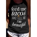 Letter Printed Round Neck Sleeveless Summer's Casual Tank Top