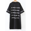 Casual Round Neck Short Sleeve Letter Printed High Low Hem Midi T-Shirt Dress