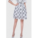 Summer's Fresh Floral Pattern High Waist A-Line Midi Skirt