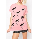 Women's Ostrich Printed Short Sleeve Round Neck Casual Tee