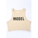 Fashion MODEL Letter Printed Sleeveless Round Neck Cropped Tank