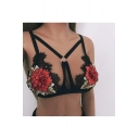 New Arrival Sexy Lace Inserted Floral Embroidered Chic Bra Top