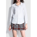 Basic Simple Lapel Collar Long Sleeve Chic Plain Buttons Down Shirt
