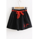 Women's Loose What You Embroidery Letter Elastic Waist Wide Leg Shorts