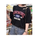 Women's Hollow Out Letter Printed Round Neck Short Sleeve Casual Tee