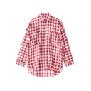 BF Stylish Plaid Lapel Single Breasted Long Sleeve Shirt with Two Pockets