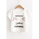 Adorable Cartoon Cat Ear Letter Printed Short Sleeve Round Neck Cropped Tee