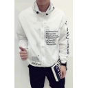 New Arrival Long Sleeve Hooded Zip Placket Letter Printed Fashion Coat