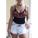 Summer's New Arrival Spaghetti Straps Open Back Floral Embroidered Cami Top
