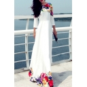 Elegant Floral Printed 3/4 Length Sleeve Maxi A-Line Dress