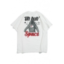 Street Style Letter Astronaut Printed Round Neck Short Sleeve Loose T-Shirt