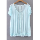 Summer's Simple Plain V Neck Short Sleeve Chiffon Pullover Blouse