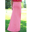 Fashion Wave Striped Color Block Zip Back Maxi Skirt