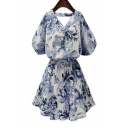 Glamorous V-Neck Short Sleeve Floral Printed Mini A-Line Dress