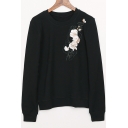 Fashion Floral Printed Round Neck Long Sleeve Pullover Sweatshirt