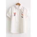 Cat Fish Cartoon Printed Lapel Collar Short Sleeve Buttons Down Shirt