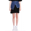 New Arrival Hot Fashion Single Breasted Plain Mini Asymmetrical Denim Skirt